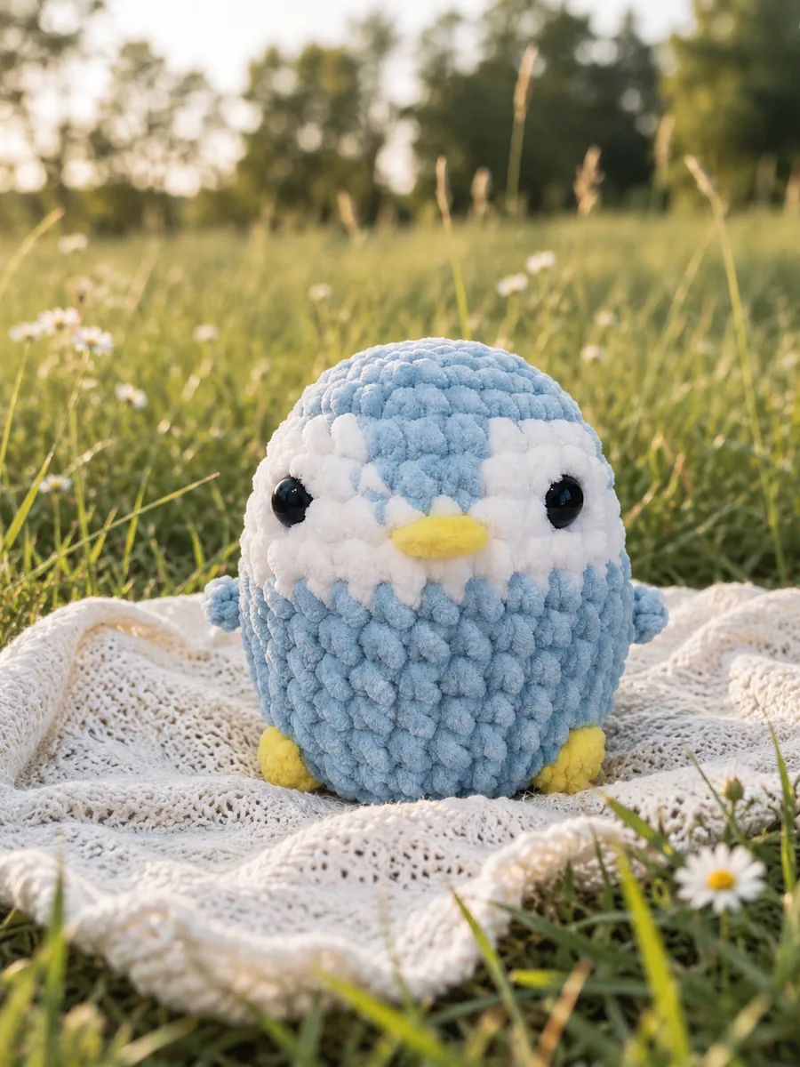 Ghäklets Pinguin-Plushie i Hellblau und Wiss