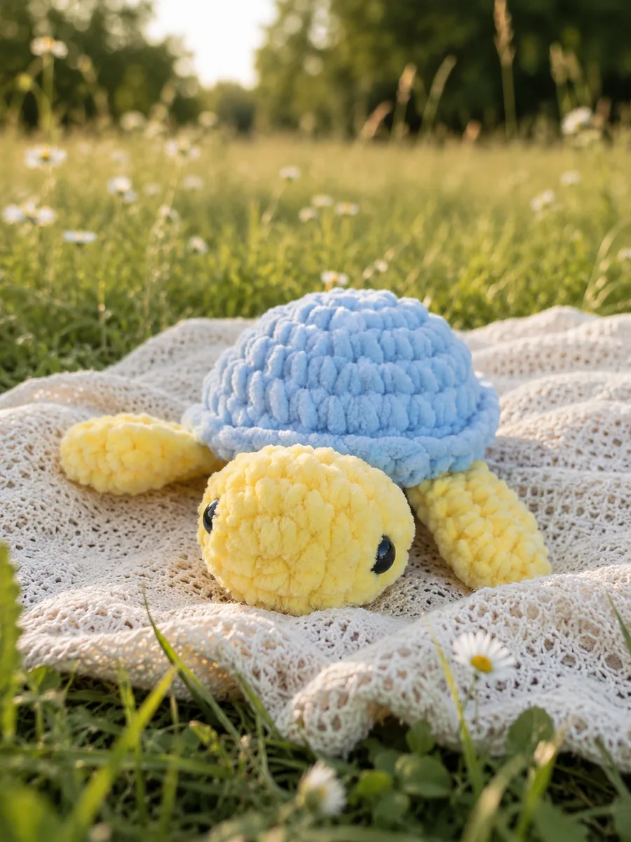 Ghäkleti Schildchröte-Plushie i Hellblau und Gäl